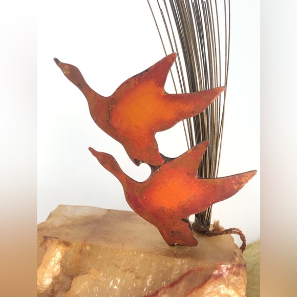 DeMott Metal Sculpture Geese In Flight Copper Brass Steel Mounted On Onyx - Picture 9 of 16